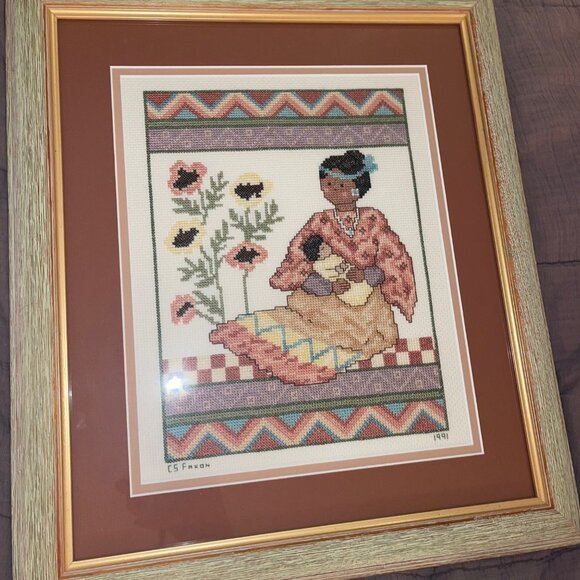 Native American Southwest Needle Point Cross Stitch Framed And Matted Set of 2 - Picture 7 of 10